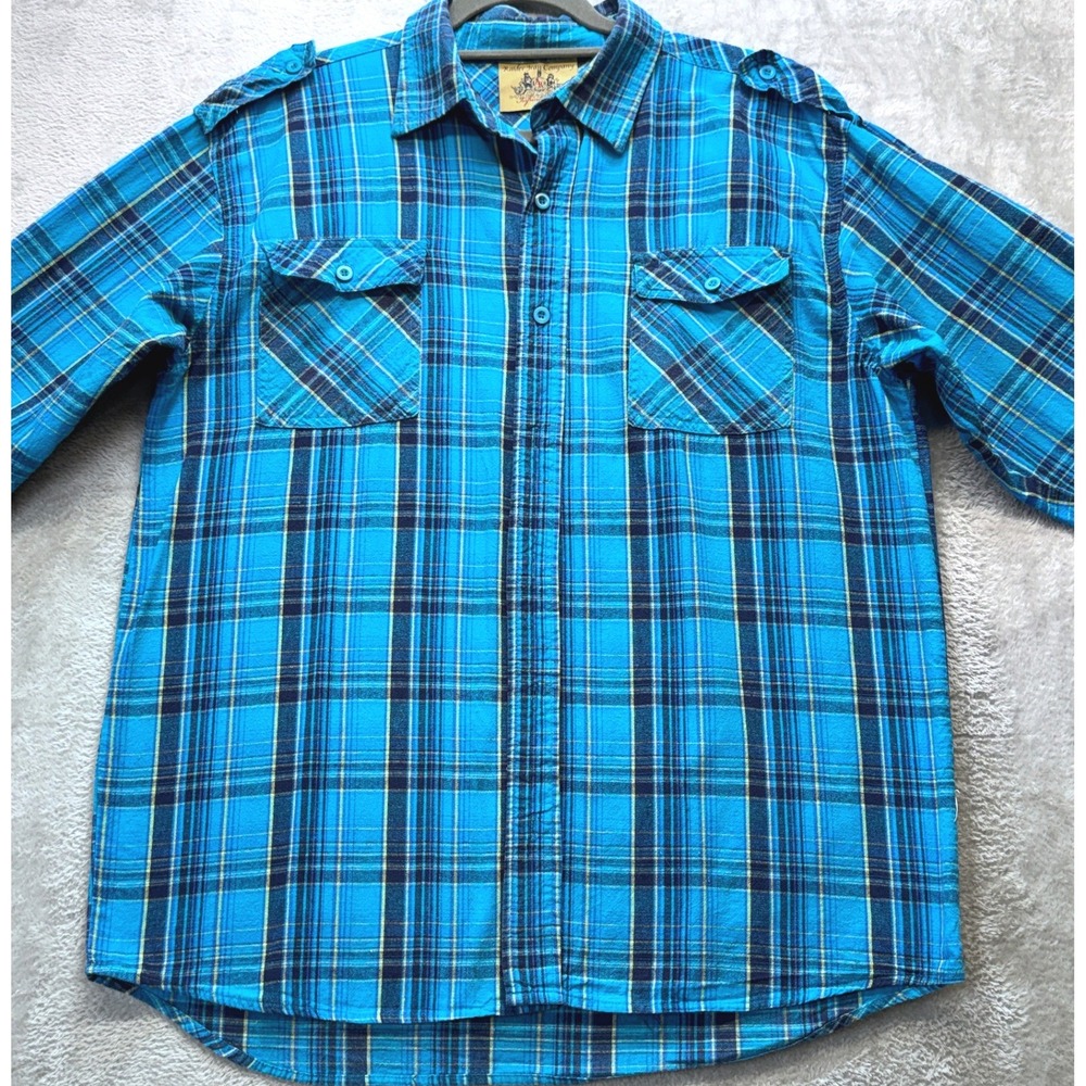Raider Jean Company Infringement Mens Cotton Plaid Flannel Shirt Epaulettes XL